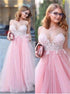 A Line Sweetheart Appliques Tulle Pink Prom Dress LBQ3915