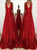 A Line V Neck Red Sequins Backless Prom Dresses with Pockets