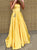 A Line Strapless Satin Yellow Prom Dresses
