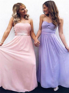 Strapless Chiffon A Line Pleats Prom Dresses