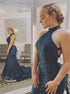 Mermaid Halter Appliques Criss Cross Tulle Prom Dress LBQ4238