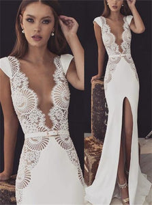 Sweep Train White Evening Dresses