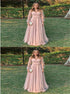 A Line V Neck Chiffon Long Sleeves Beading Prom Dress LBQ4044