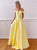 Yellow Off Shoulder Satin Prom Dress With Pockets 
