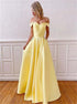 A Line Off Shoulder Satin Prom Dress With Pockets LBQ3705