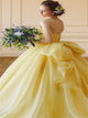 Sweep Train Yellow Lace Up Evening Dresses