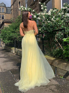 Sweep Train Yellow Evening Dresses