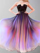 A Line Ombre Strapless Chiffon Pleats Backless Prom Dresses
