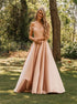 A Line Off the Shoulder Appliques Satin Prom Dresses LBQ3667