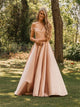 A Line Off the Shoulder Appliques Satin Prom Dresses 