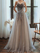 A Line Sweetheart Beadings Tulle Lace Up Grey Prom Dresses