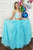 Two Piece A Line Straps Blue Satin Prom Dresses with Embroidery