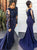 Sweep Train Blue Evening Dresses with Long Sleeves