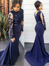 Mermaid Scoop V Back Appliques Prom Dresses with Long Sleeves LBQ3537