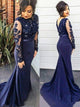 Mermaid Scoop V Back Appliques Prom Dresses 