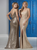 Mermaid Spaghetti Straps Sequins Golden Criss Cross Prom Dresses with Slit