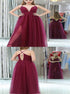 A Line Spaghetti Straps Criss Cross Tulle Prom Dresses with Slit LBQ3991