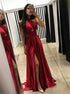 A Line Red Halter Split Satin Prom Dresses LBQ3789