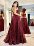 A Line Strapless Red Sequins Pleats Prom Dress LBQ4045