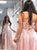 A Line V Neck Criss Cross Pink Sequins Prom Dress with Slit