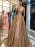 One Shoulder A Line Sequin Long Sleeves Prom Dress LBQ3647