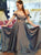 A Line Appliques Satin Off the Shoulder Prom Dresses 