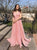 A Line V Neck Tulle Pink Pleats Prom Dresses