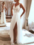 A Line Backless Appliques Slit Chiffon Prom Dress LBQ4011