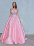 A Line Satin Applique Off the Shoulder Prom Dresses LBQ3354