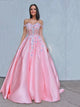 A Line Satin Applique Off the Shoulder Prom Dresses