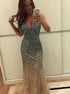 Mermaid V Neck Backless Beading Tulle Prom Dress LBQ4345