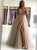 A Line Spaghetti Straps Champagne Beading Prom Dress with Slit 