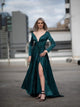 Sweep Train Green Evening Dresses with Slit