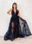 A Line Black V Neck Tulle Appliques Prom Dresses