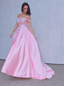 Sweep Train Pink Evening Dresses