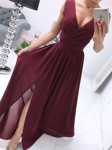 Sweep Train Burgundy Evening Dresses