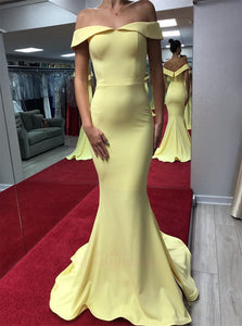 Sweep Train Yellow Evening Dresses