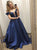 A Line Off the Shoulder Blue Satin Pleats Prom Dresses 