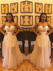 A Line Sweetheart Sleeveless Chiffon  Appliques Prom Dresses