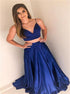 A Line Two Pieces Spaghetti Straps Satin Pleats Prom Dress LBQ3961