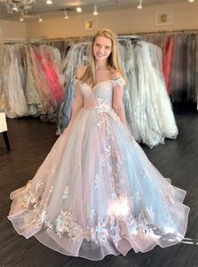 Ball Gown Off the Shoulder Tulle Appliques Prom Dresses