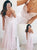 A Line V Neck Pink Chiffon Appliques Prom Dresses