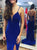 Sweep Train Blue Evening Dresses