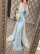 Mermaid Long Sleeves Detachable Train Tulle Prom Dresses