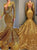 Mermaid V Neck Sequins Long Sleeves Open Back Prom Dresses 
