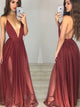 Floor Length Criss Cross Burgundy Evening Dress