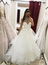 A Line Scoop Beadings Tulle White Ruffles Prom Dress LBQ4083