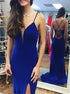 Mermaid V Neck Satin Sweep Train Slit Prom Dresses LBQ3393