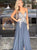 A Line Beaded Appliques V Neck Chiffon Prom Dresses