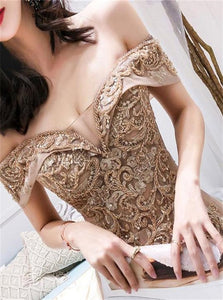 Short Sleeves Appliques Evening Dresses